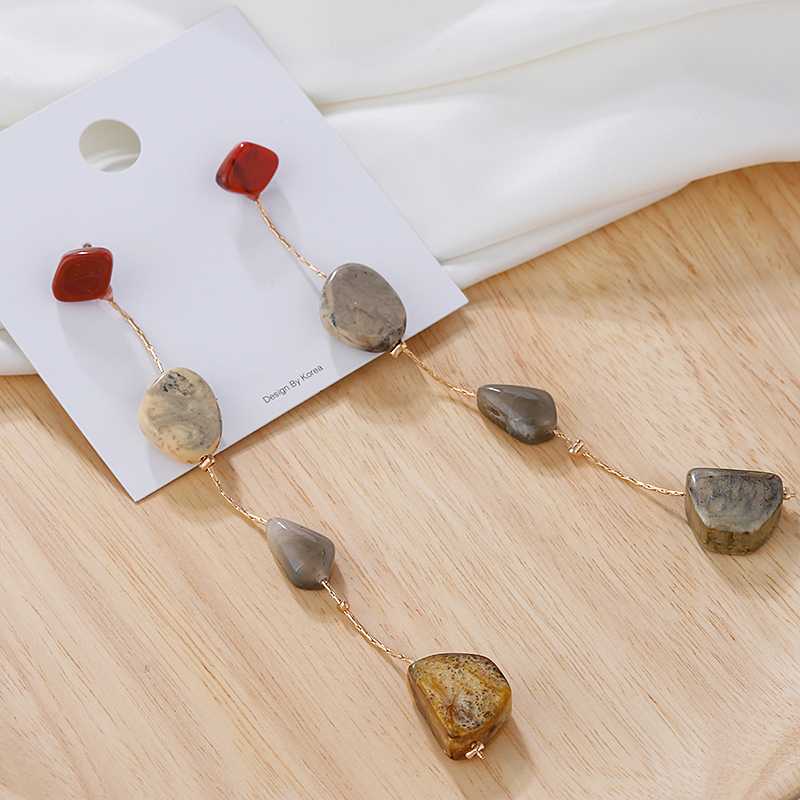 

AENSOA Ethnic Irregular Stones Long Earrings For Women Fashion Bohemia Long Chain Dangle Statement Earrings Party Jewelry