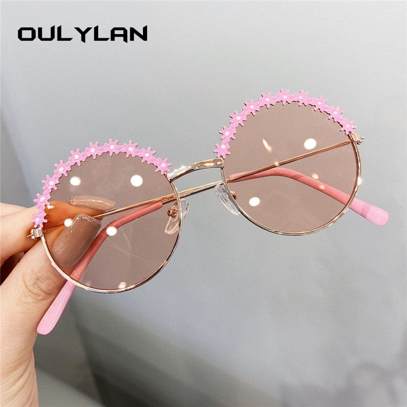 

Oulylan Round kids sunglasses Flower Baby Children Shades Sun Glasses Girls Cute Half Frame Metal Eywear UV400