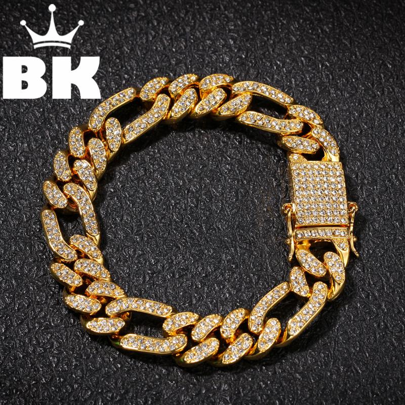 

Hip-Hop Gold Tone Mens Bling Iced 13mm Mix Bracelet With magnetic buckle Covered with High Quality Bracelet for Party Gift
