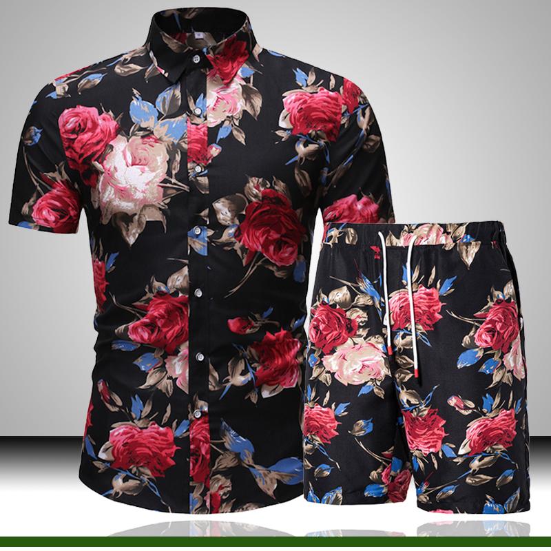 

Men Clothing Set Floarl Shorts Set Summer Male Beach Wear Printed Shirt and Shorts Tracksuit 2 Piece Fashion Shorts Set Men, Dc2 v