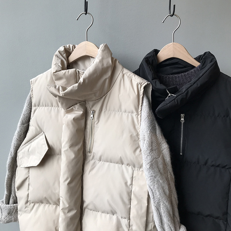 

2020 Winter Coat Stand Collar Fashion Cotton Warm Women Tops Vest Chaleco Mujer Gilet Casaco Feminino, Beige