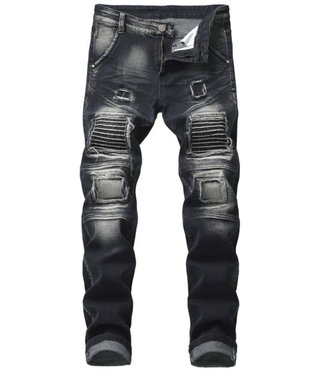 

Distressed Runway Slim Racer Biker Fashion Hiphop Straight Jeans For Men Black