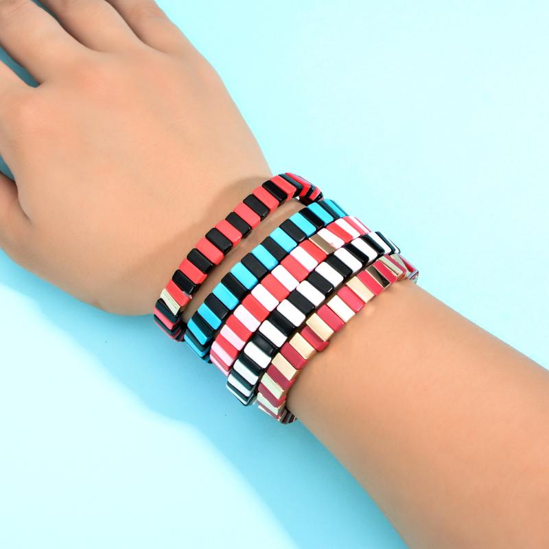 

2020 Handmade Stackable Bracelet Bohemian Bracelets For Women Square Button Beads Colorful Bracelet Femme Jewelry Pulseras