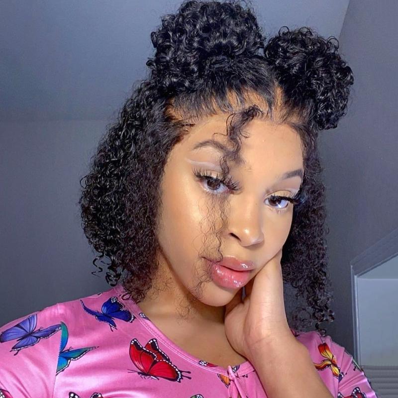 

4x4 Lace Closure Wig Kinky Wave Wig Curly Human Hair Wigs Short Bob 150% Remy Brazilian Hair For Women Slove Rosa, As pic