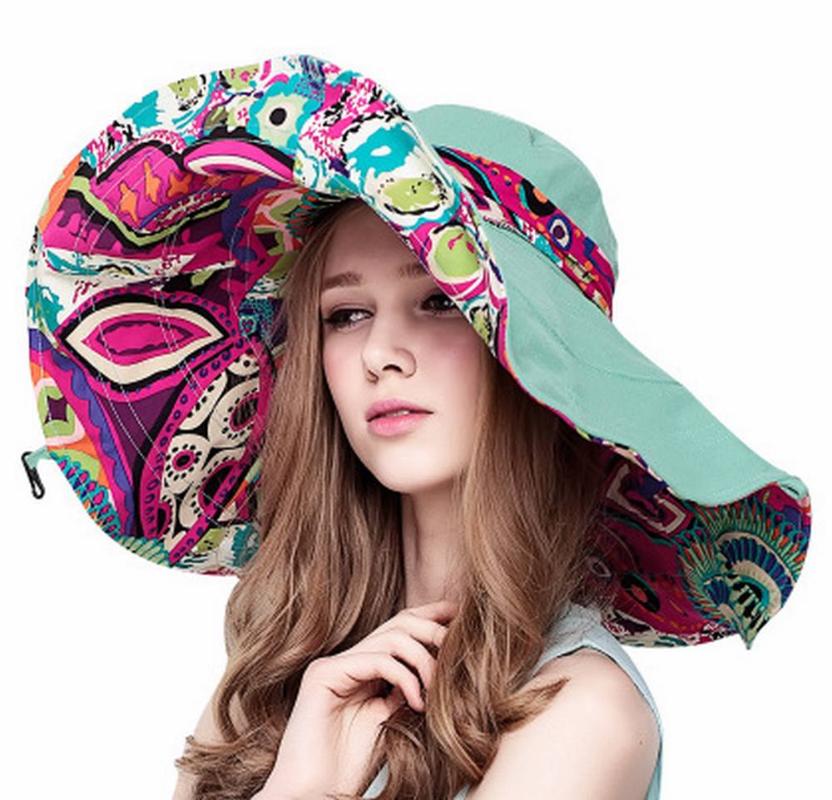 

2020 Summer Fashion Women's LargeBeach hats Sun protection UV hats Foldable sun Flower print