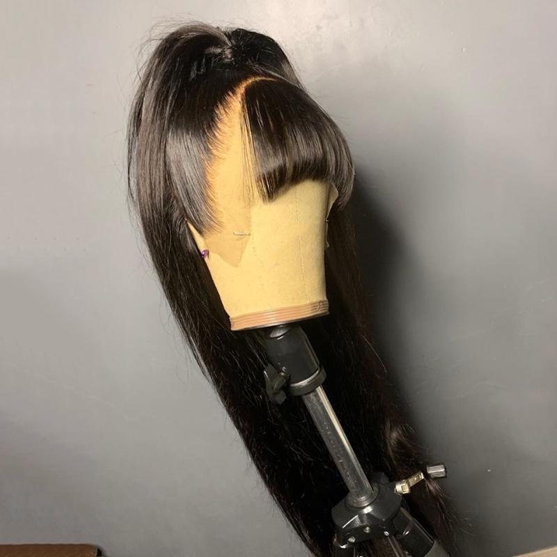 

4x4 Straight Wig 150% Lace Front Human Hair Wigs Fringe Wig With Bangs Brazilian Remy For Women Lace Closure Per Plucked, As pic