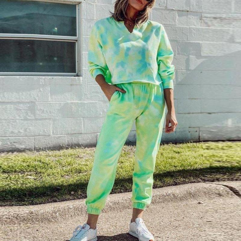 

Tie Dye 2 Piece Set Women Hoodie Sweatshirt Set 2020 Autumn Sportwear Tracksuit Sweatpants Casual Female Two Piece Suit#g30, Green