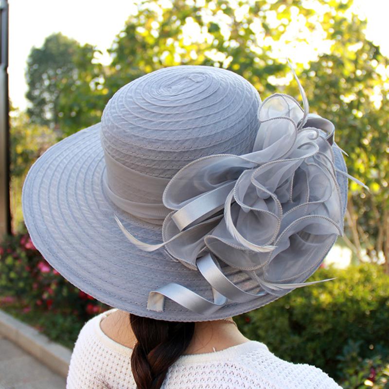 

Wide Brim Hats Cotton Hat Women Big Flower Cap Wedding Party Mesh Visor Temperament Sunscreen Dome Sweet, Red