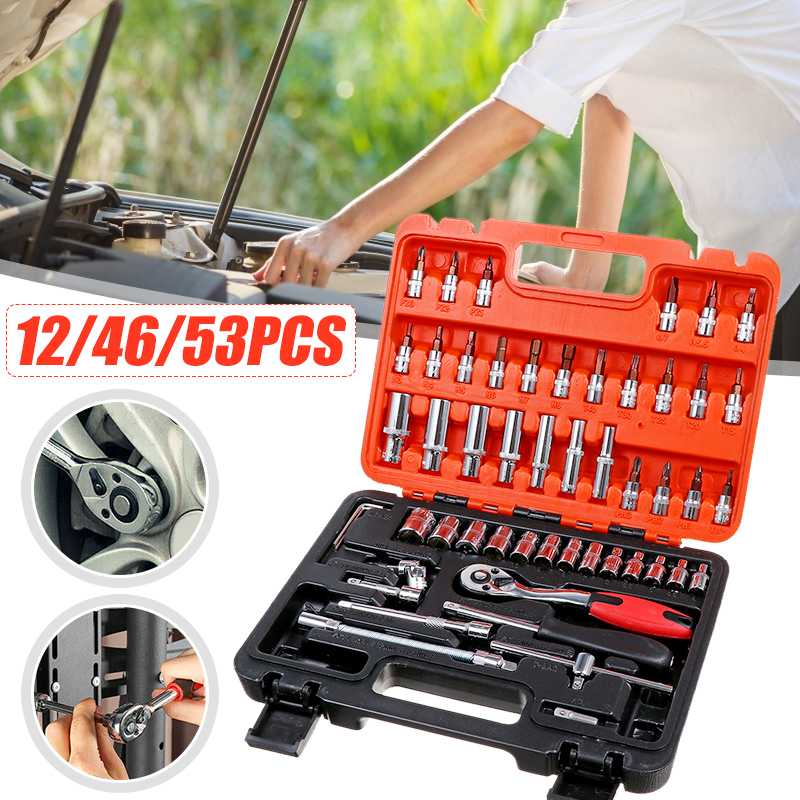 

12/46/53PCS Sleeve Wrench Assembly Ratchet Wrench Set Car Motorcycle Combination Repair Hand Tools Sleeve Socket Spanner Kit