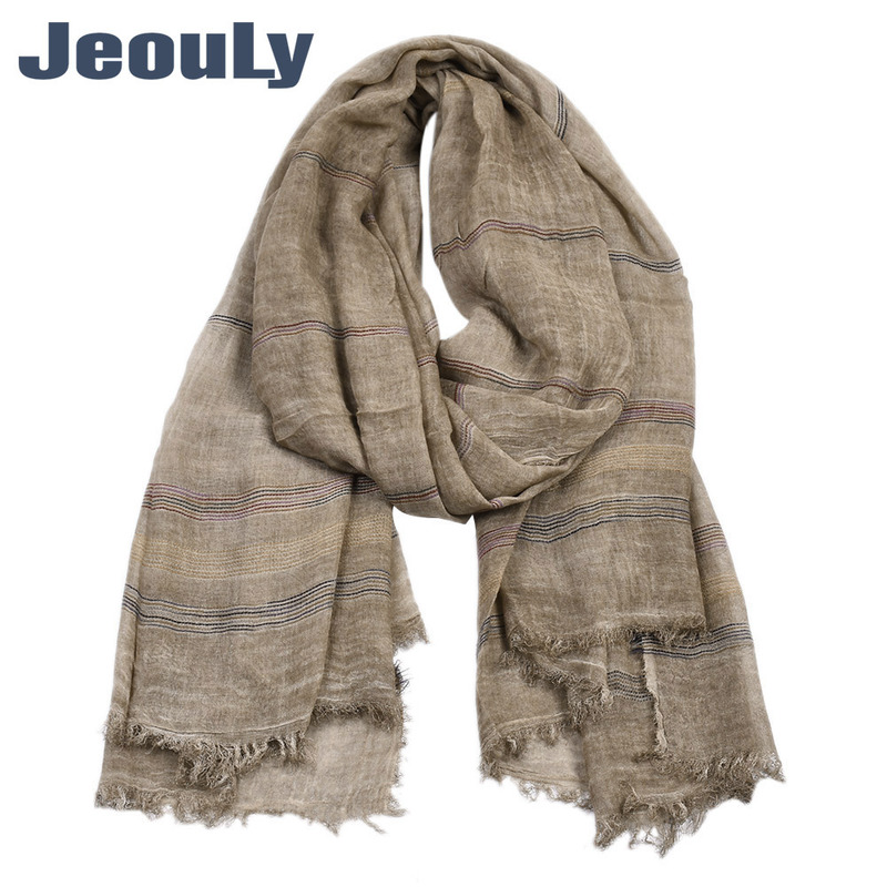 

United States men's 2020 new yarn dyed stripe scarf male winter pure color cotton and linen scarf factory direct sale