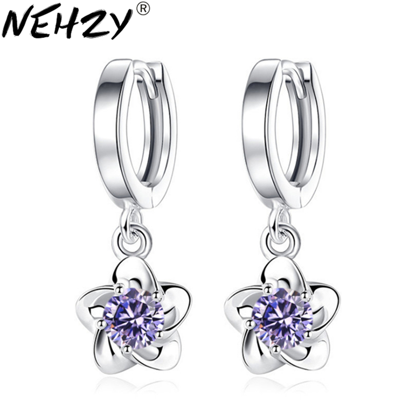 

NEHZY 925 sterling silver new woman new fashion brand jewelry luxury cubic zirconia Drop simple plum blossom peony earrings 24MM
