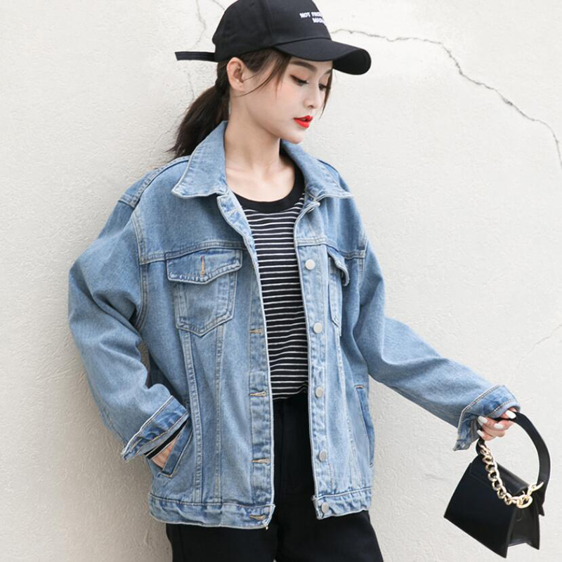 

Solid color Denim Jacket Women 2020 Spring Loose Casual Blue Women Coats Female Outwear Denim Feminine Chaqueta Mujer Coat