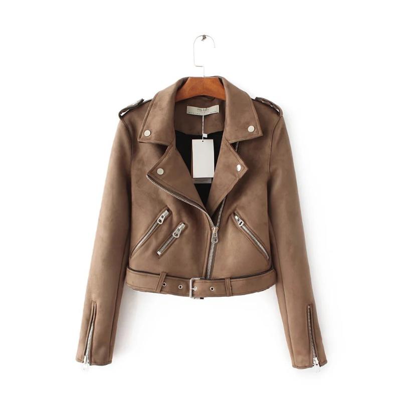 

New 2020 Motorcycle PU Leather Jacket Women Autumn Fashion Coat Zipper Outerwear Bomber jacket, Beige