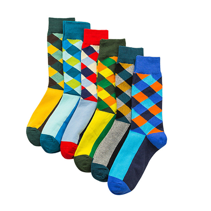

Socks Men British Wind Grid Lattice Cotton Harajuku Funny Happy Sock Unisex Women Creative Paragraph Tube Socks Breathable Meias
