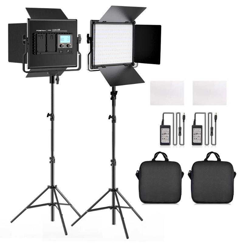 

LED Video Light Bi-color 3200-5600K Photography Panel Lamp Camera Light Dimmable with Tripod for Youtube Makeup Live 2 Sets