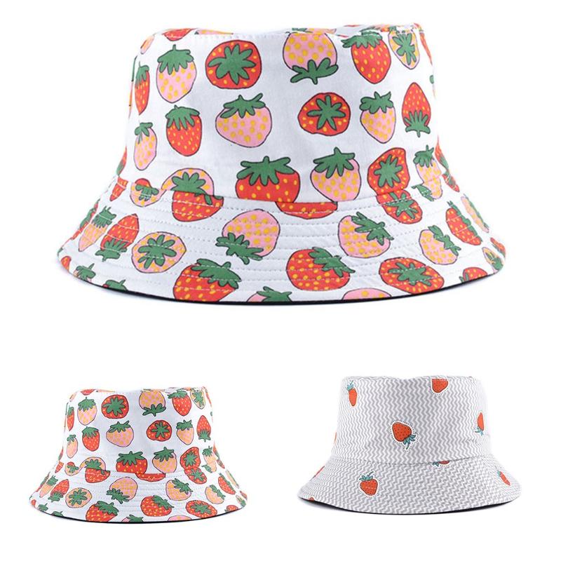 

Strawberry Lovely Beach Sun Hat Women Summer Vacation Hats Foldable Protection Cap Floppy Female Cute Fisherman Bucket Chapeau
