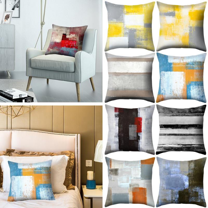 

45x45cm Geometric Abstract Sofa Cushion Cover Velvet Pillowcase Watercolor Printed Cushion Protector Pillow Decorative Cover 1pc Pillow Case