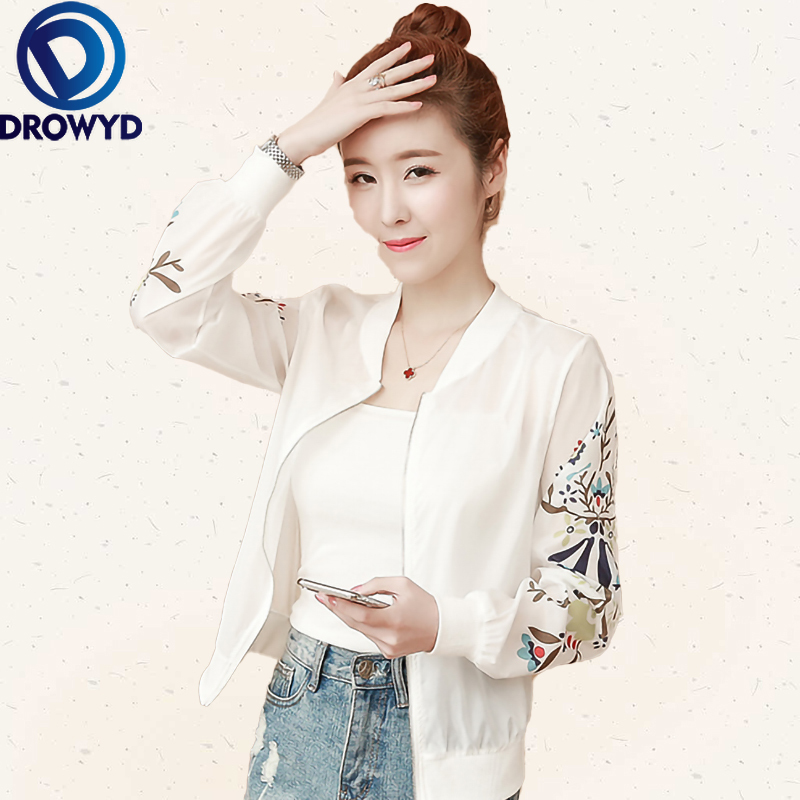 

Women Thin V-neck Short Coat Summer White Transparent Casual Long Sleeve Embroidery Jacket Fashion Streetwear Plus Size Jacket