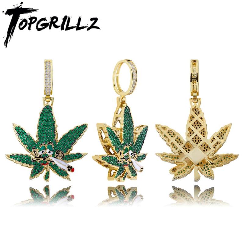 

Pendant Necklaces TOPGRILLZ Green Out Cubic Zirconia Bling CZ Charm Hip-hop Fashion Jewelry