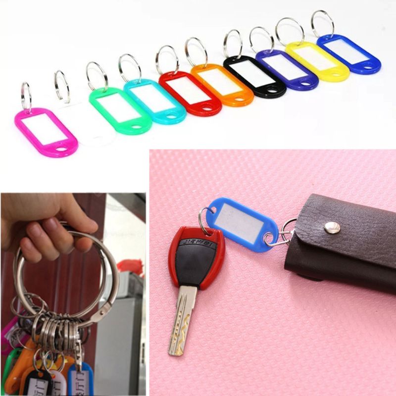 

50Pcs One Box Colorful Key Id Luggage House Label Tags Split Ring Keyring Keychain Plastic Key Tags with Container
