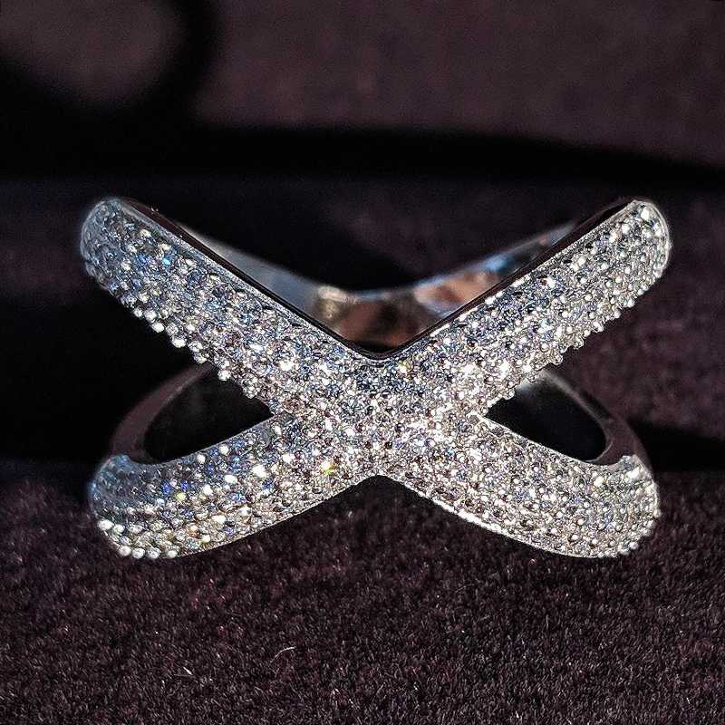 

New Fashion Rings For Women Silver Color X-Shaped Cross Little Rhinestone Female Retro Anniversary Simple Ring Jewelry 30F439