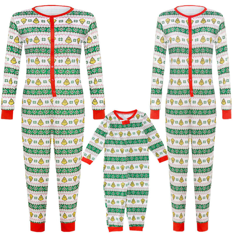 

Family Matching Christmas Pajamas Jumpsuit Stripe Xmas Sleepwear Nightwear, Army green