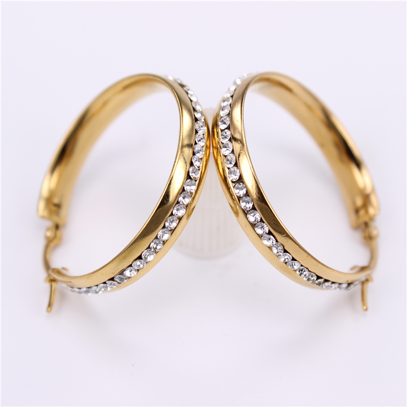 

Hoop & Huggie The Crystal Fashion Women's Jewelry Earrings 33mm 43mm 53mm Silver Color Gold Stainless Steel LH895