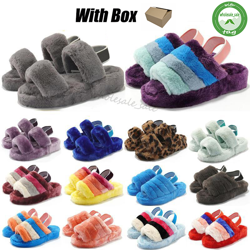 

New Latest Autumn Winter Leisure Plush Slippers Printed Flat Comfortable Home Slippers For Ladies Classic Interlock Fur Slides Women shoes, Color 6