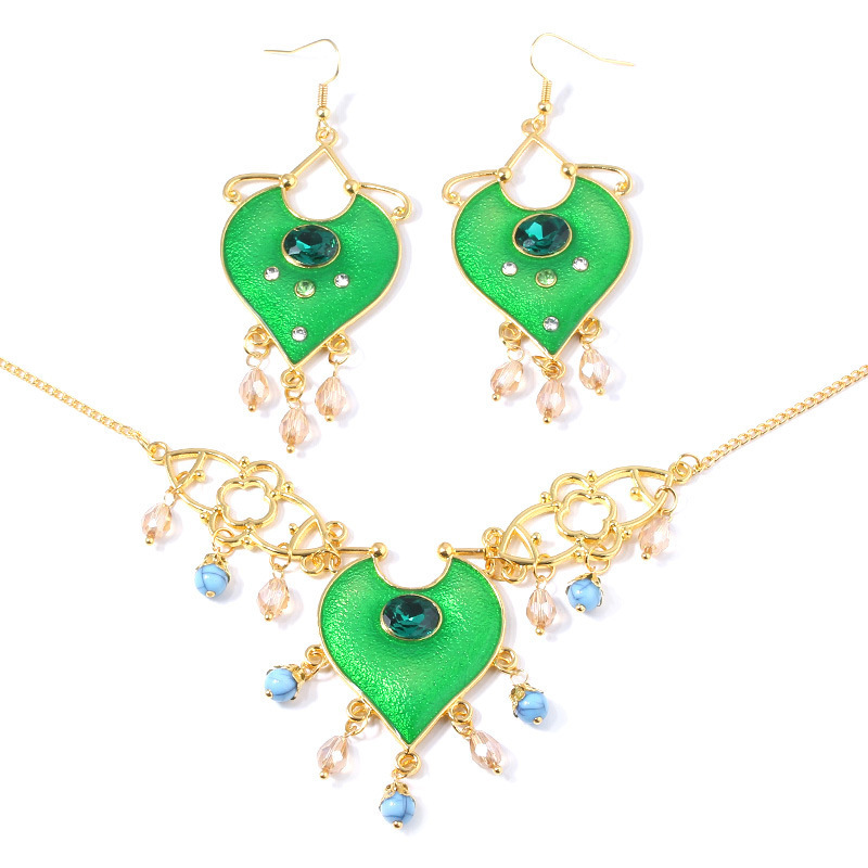 

ZXMJ Aladdin Cosplay Princess Heart Pendants Necklaces Ear rings Suit Blue Enamel Women Girl Gifts Halloween Gift