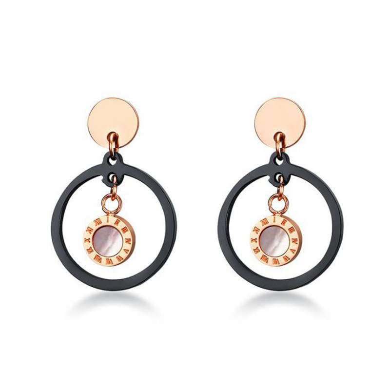 

Stainless steel circular hoop earrings for women Sea Shell material Circular geometry Roman numeral small hoop earrings jewelry