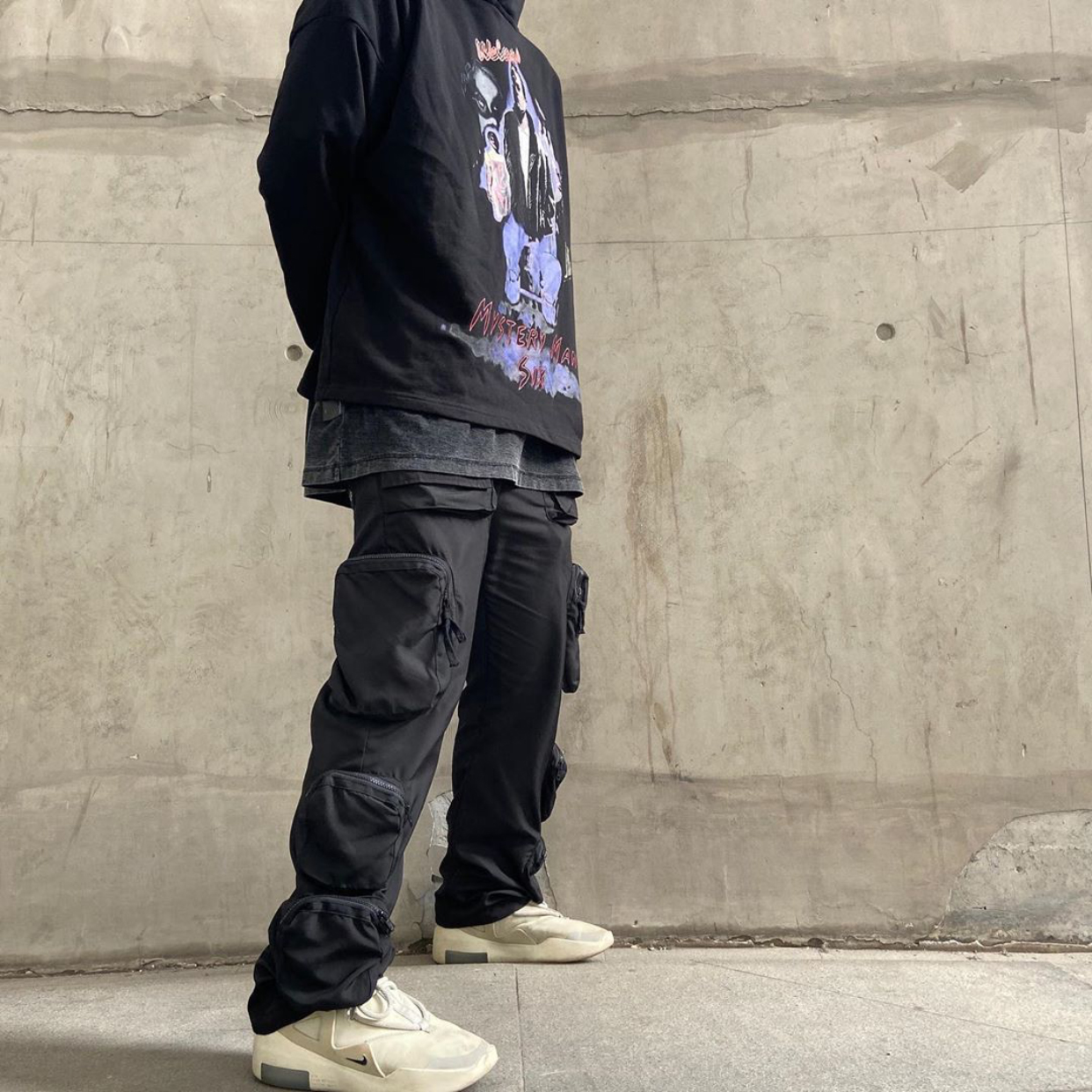 

whoisjacov New Fashion Mens And Womens Multi Pockets Cargo Pants Streetwear Army Motocorss Long Trousers, Black