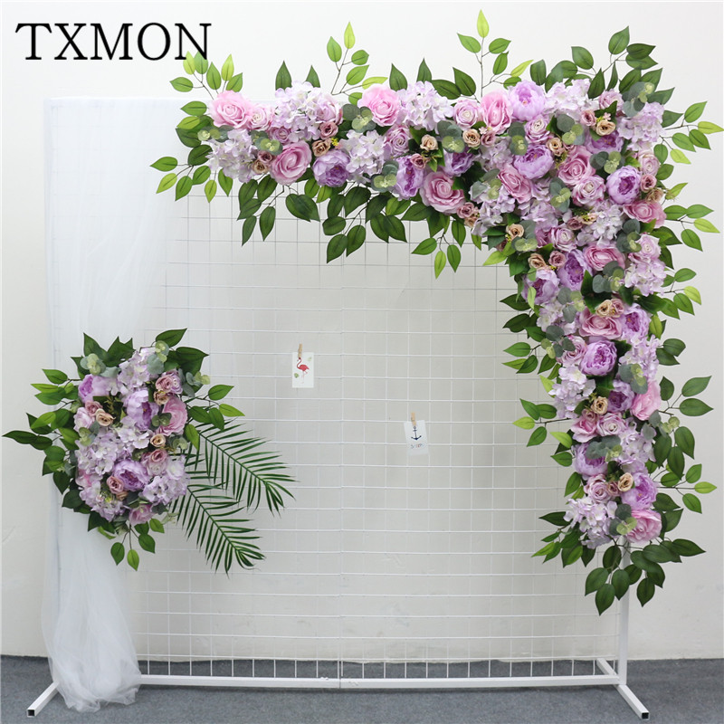 

High end Custom made New artificial flower arch rose hydrangea peony flower row wedding home decoration wedding road lead, White