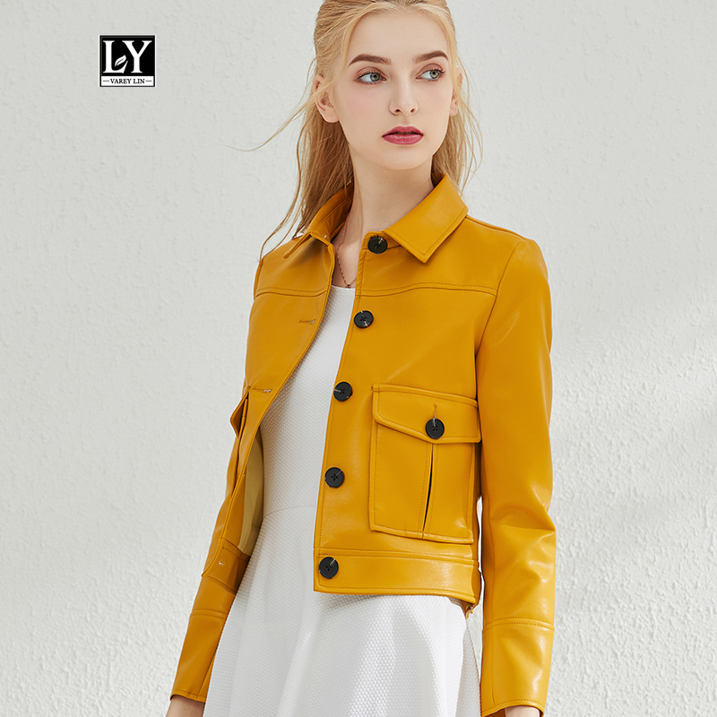 

Ly Varey Lin Women Pu Biker Faux Soft Leather Jacket Turndown Collar Single Breasted Coat Female Street Leather Short Outwear, Beige