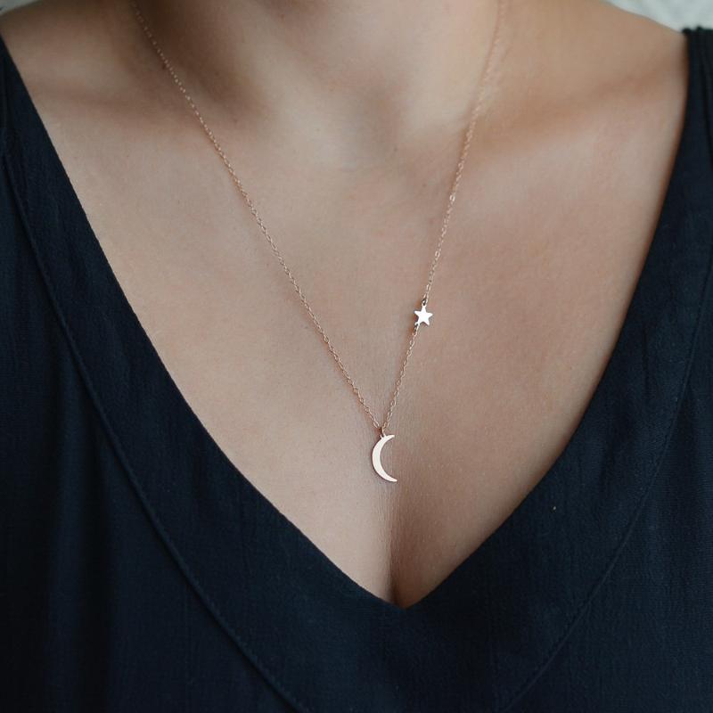 

Kpop Fashion Gold Moon and Star Necklace, For Women Sexy Moon Star Jewelry