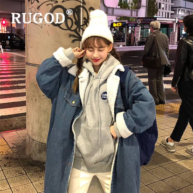 

RUGOD Women Wool Coat 2020 Korean Style Chic Vintage Long Length Denim Coats Sweet Gril Winter Coat 2020, Blue