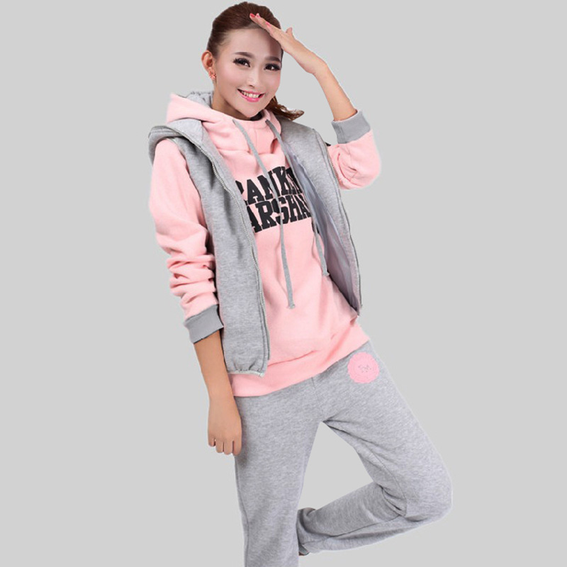 

Three Piece Tracksuit Set Casual Autumn Winter Women Fleece Thick Warm 3 Piece Set 3XL Plus Size Hoodies Vest Coat Long Pants, Red