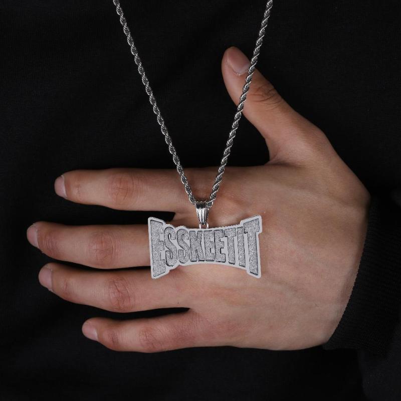 

New ESSKEETIT Pendant Necklace Mens Iced out Hip Hop Sliver Color Jewelry Charm Necklace For Men and Women Gifts