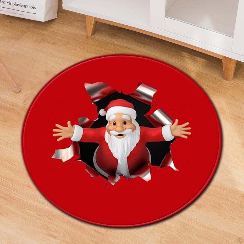 

New Christmas Festive Door Mat Household Non-slip Round Mat Living Room Coffee Table Bedroom Carpet Anti-slip Bathroom Floor, 03