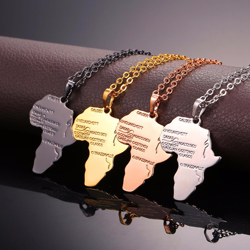 

Africa Map Gold Color Stainless Steel Pendant Necklace for Men Women Chain Necklace Fashion African Map Pendant Hip Hop Jewelry
