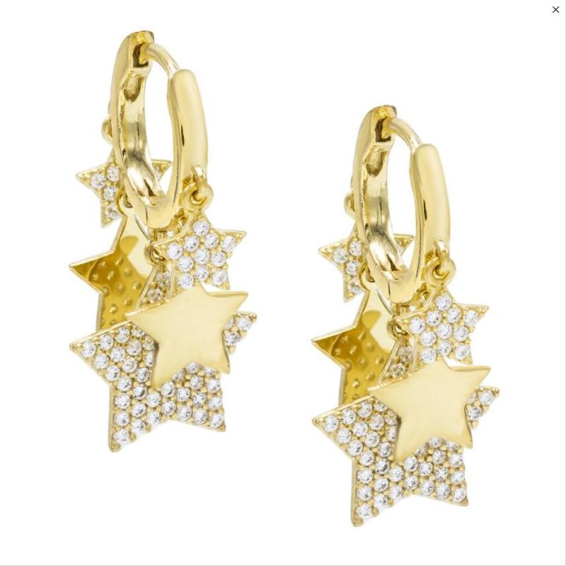 

Dangle & Chandelier 2021 Rushed Brincos Crystal Star Earings Delicate Cute Cz Tiny Mini Minimalist Girl Women Gold Earring
