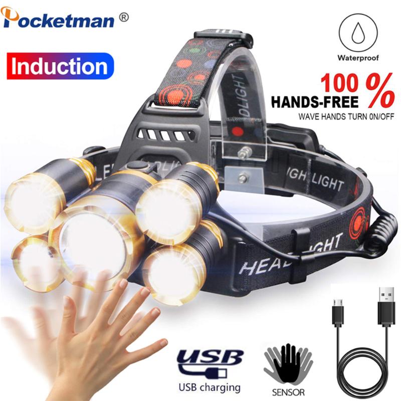 

Headlamps LED Headlights 80000 Lumens Body Motion Sensor Head Camping Lights With USB For Fishing