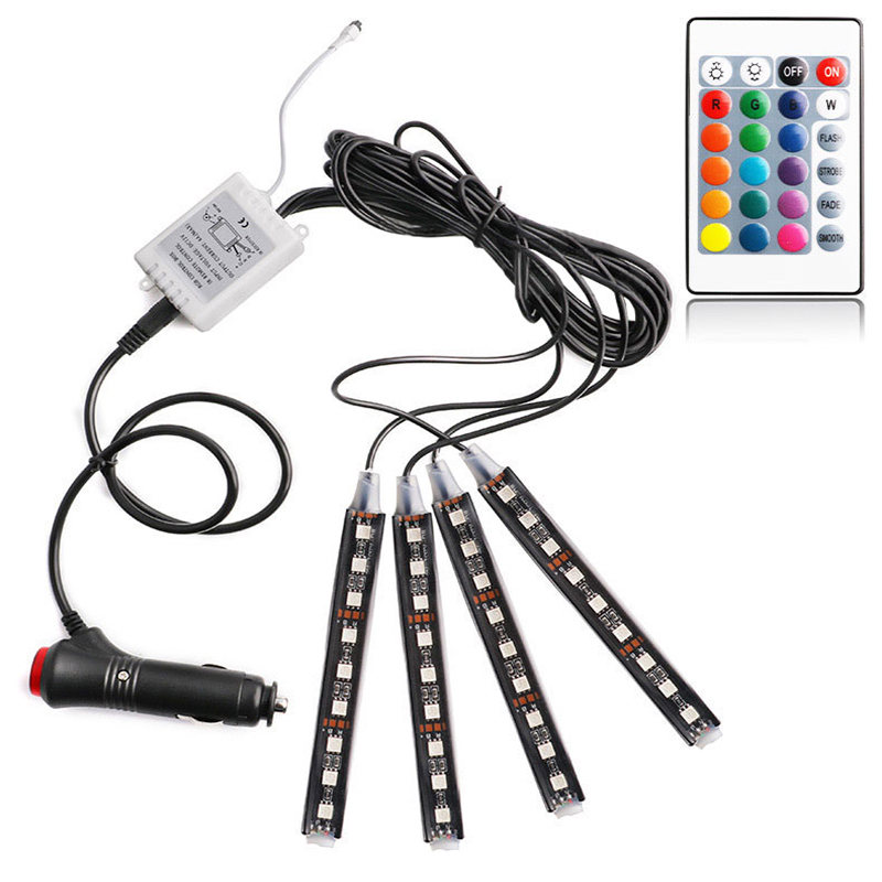 

4Pcs Car Led Atmosphere Car Lamp RGB -9smd Hardboard 7.2W 12V Decoration Light with Remote Controller