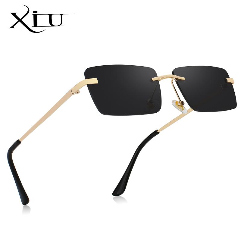 

XIU New Hot Selling Vintage Small Square Sunglasses Women Rectangle Framless Retro Fashion Sea Color Lens Sun Glasses