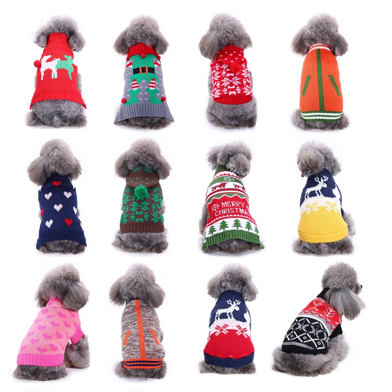 

Warm Sweater Pet Dog Clothes For Small Dog Sweater Christmas Halloween Cat Costume Winter Knitted Dogs Coat Jacket Cat Dress 35, White