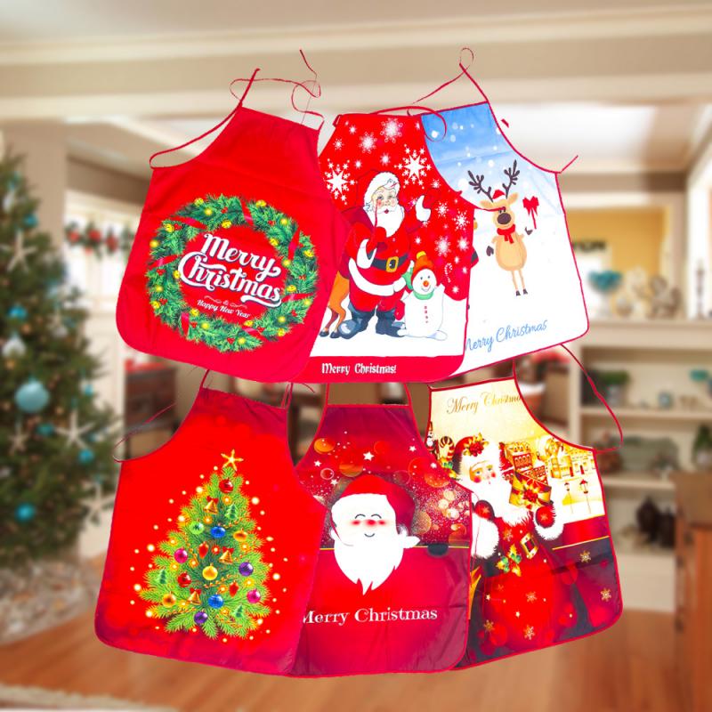 

Kitchen Cooking Apron Xmas Kitchen Decorations Linen Christmas Apron Santa Bib Cooking Accessories