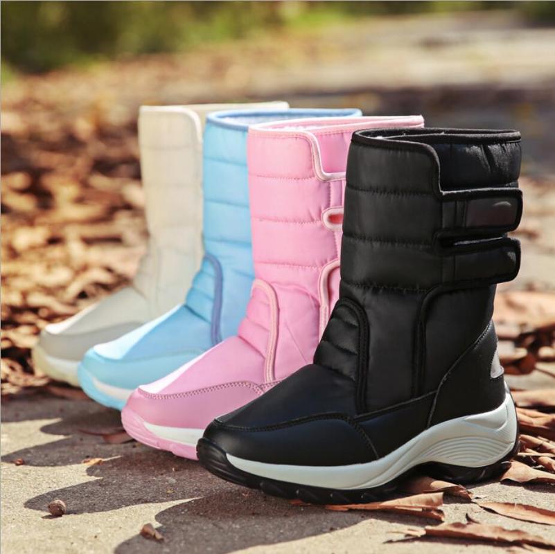 

Y329 Women Boots Waterproof Winter Shoes Women Snow Boots Platform Keep Warm Mid-Calf With Thick Fur Heels Botas Mujer, Pink