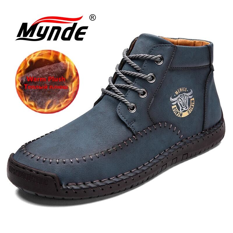 

New Winter Men's Boots Warm Plush Men Snow Boots Waterproof Leather High Top Hiking Outdoor Autumn Winter Men's Shoes, No plush black