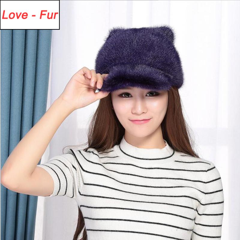 

2020 New Lovely Real Hat Women 100% Natural Real Cap Lady Winter Cat Ear Adjustable Size Hats, Black