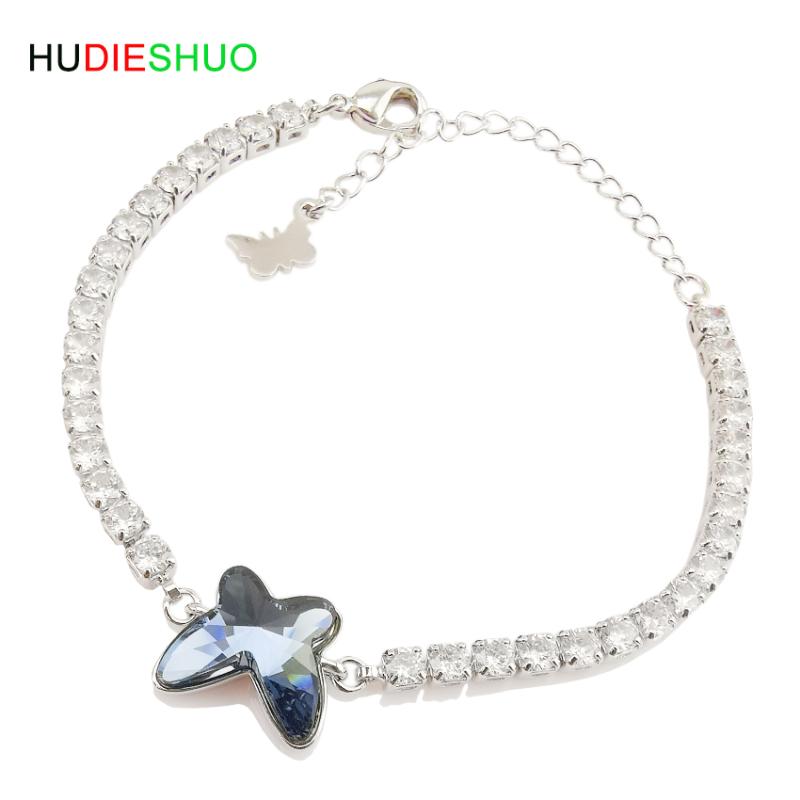 

Fashion butterfly crystal copper bracelet adjustable length bangle