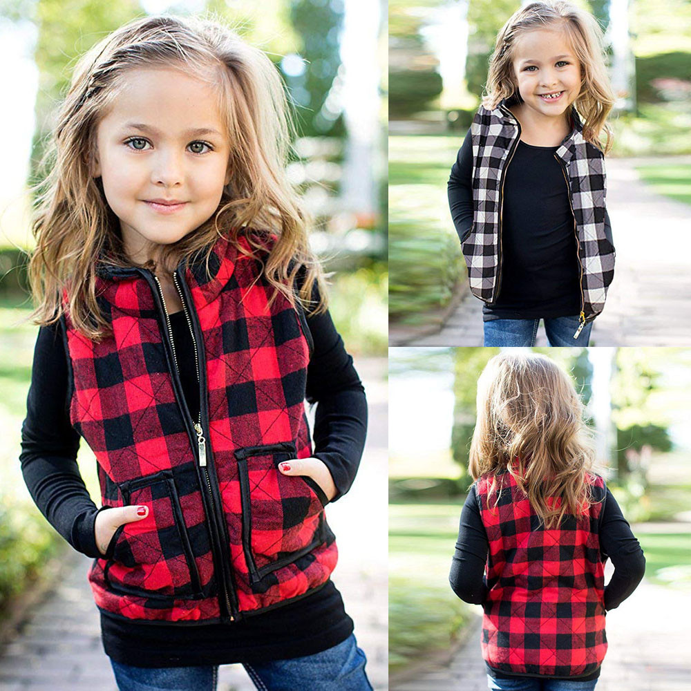 

Toddler Baby Boys Girls Winter Warm Plaid Waistcoat Thick Coat Outwear Clothes, Red